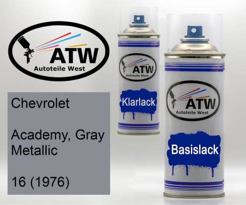 Chevrolet, Academy, Gray Metallic, 16 (1976): 400ml Sprühdose + 400ml Klarlack - Set, von ATW Autoteile West.